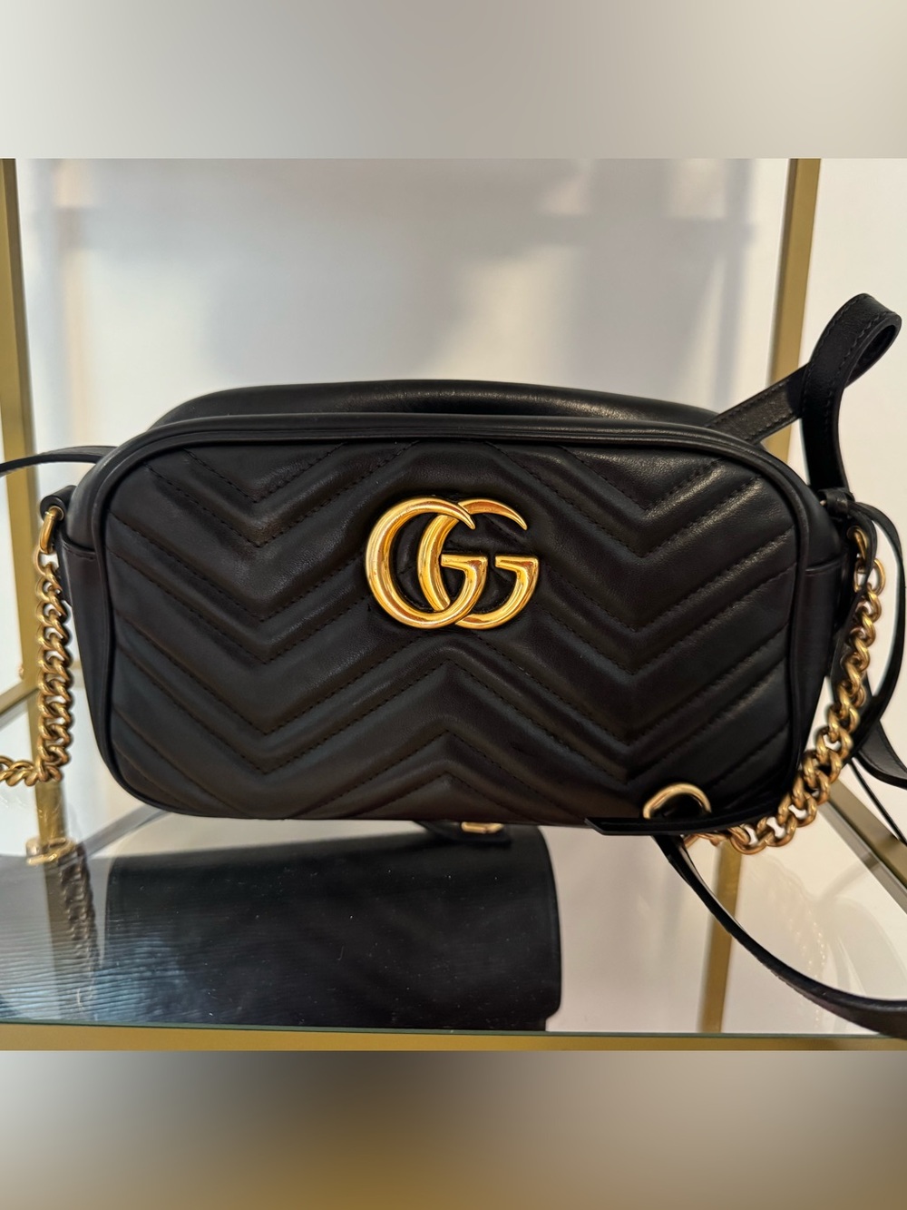 Gucci Marmont Camera Bag - Black Quilted Leather Crossbody with Gold GG